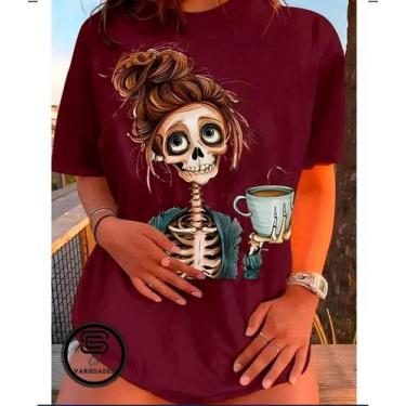 Imagem de Camiseta Feminina Caveira Cafe Estampa Unissex Linha Premium Coffe Mal