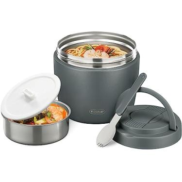 Imagem de Itslife Recipiente Térmico Para Sopa Quente Adultos, 32 Oz, Almoço, Boca Larga, Pote Com Isolamento A Vácuo, Caixa Bento De Aço Inoxidável À Prova Vazamentos Colher (Cinza)