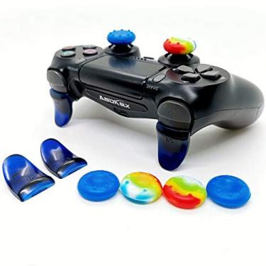 Imagem de Extensores de gatilho L2 R2 Ps4 (1 par de gatilhos L2 R2, 4 peças de tampa de joystick, 2 pares de adesivos de barra de luz de LED) para controle de PlayStation 4