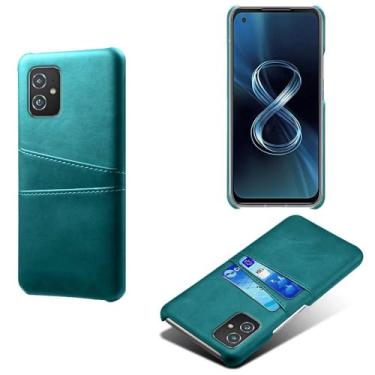 Imagem de Capas Compatível com ASUS Zenfone 8 ZS590Ks,Caso de couro PU-Tampa de telefone a prova de choque com 2 slots de cartão,Proteção anti-impressão digital e anti-gota-Green
