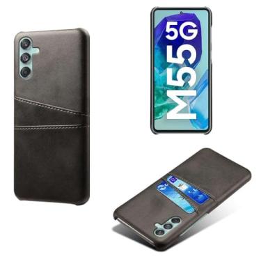 Imagem de Capas Compatível com Samsung Galaxy M55,Caso de couro PU-Tampa de telefone a prova de choque com 2 slots de cartão,Proteção anti-impressão digital e anti-gota-Black