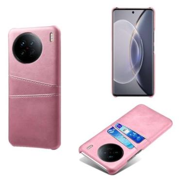 Imagem de Capas Compatível com VIVO X90,Caso de couro PU-Tampa de telefone a prova de choque com 2 slots de cartão,Proteção anti-impressão digital e anti-gota-Pink