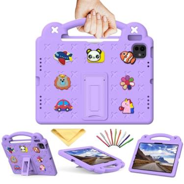 Imagem de UUcovers Capa infantil para iPad Air de 11 polegadas M2 (2024) e iPad Pro 11 M4 (2024) com suporte para lápis/alça/suporte/leve, fofa, macia, EVA à prova de choque, suporte de silicone para meninas,
