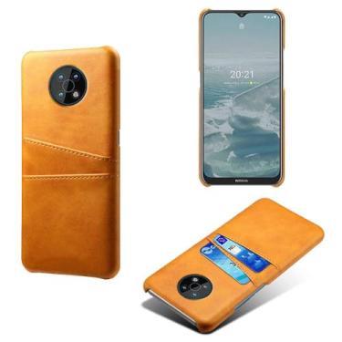 Imagem de Capas Compatível com Nokia G50,Caso de couro PU-Tampa de telefone a prova de choque com 2 slots de cartão,Proteção anti-impressão digital e anti-gota-Yellow