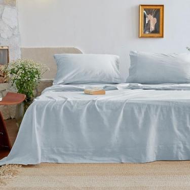 Imagem de NUMWELL Lençol de cima 100% algodão king size apenas, azul empoeirado, luxuoso, de algodão lavado com pedra (1 unidade), lençol de cima macio e texturizado de qualidade de hotel para todas as estações