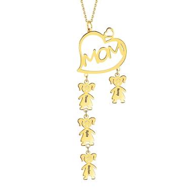 Imagem de AREH Colar personalizado com pingente banhado a ouro 18 K com joias de nome, colar em forma de coração, presentes para mãe, aniversário, dia dos namorados Metal, Sem Pedra