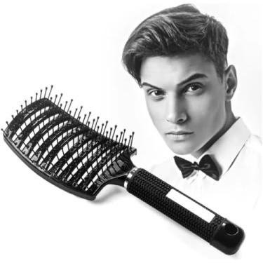 Imagem de Escova Raquete Modeladora Vazada Profissional Para Cabelo Com Cabo Siliconado Para Escovação e Penteado de Cabelo(Preta)