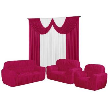 Imagem de Kit Cortina Paris 4 Metros+Capa De Sofá 3, 2 E 1 Lugares 21 Elástico J