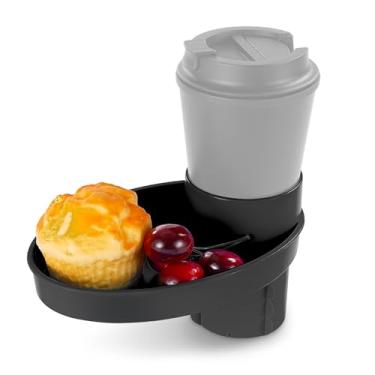 Imagem de Elfzone Bandeja de assento de carro – expande facilmente a bandeja de lanche e suporte de copo em copo de 360° e bandeja de viagem para assento de carro infantil, booster e carrinho de bebê (preto)