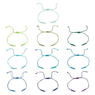 Imagem de Beadthoven 30 peças de pulseiras de cordão trançado ajustáveis, pulseira de corda trançada de poliéster encerado, pulseiras de amizade com anéis de salto para fazer joias DIY (azul verde)