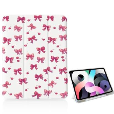 Imagem de Capa feminina rosa com laço cereja para iPad de 11 polegadas (chip A16) 2025 geração 11ª/iPad 11 polegadas 2022 10ª geração com suporte para lápis e hibernar/despertar automático, capa traseira de TPU