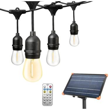 Imagem de Varal de Luzes Solar Cordão Externo 8 Lâmpadas LED Filamento Luz Amarela 2700K 5m | Acompanha Controle Remoto 8 Modos