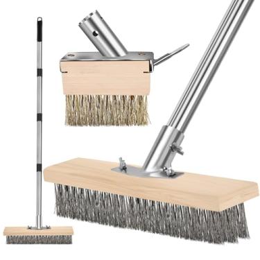 Imagem de GHWMYD Vassoura de arame resistente com conjunto de escova para remoção de rachaduras, removedor de musgo multifuncional com raspador de ervas daninhas, cabo removível de 164,8 cm para pavimentação de