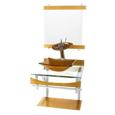 Imagem de Gabinete Vidro 40Cm Banheiro Curvado Duplo Pc Cuba Quadrada - Cubas E 