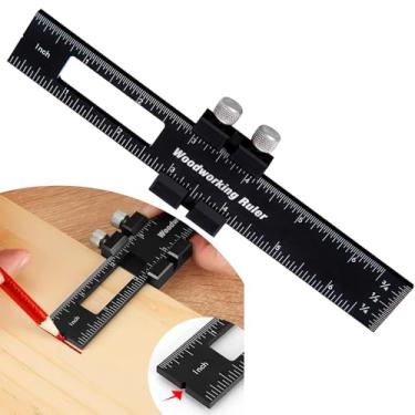 Imagem de Régua profissional para marcenaria tipo T - Ferramenta de medição de construção de 15 cm com batentes deslizantes - Régua métrica de metal em T de bolso de precisão