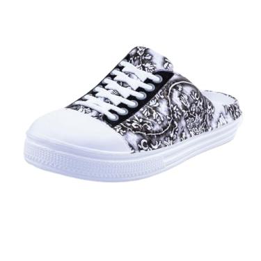 Imagem de TANTANC Pantufas femininas para jardim, com orifício de malha, respirável, verão, para uso interno/externo, praia, chuveiro, calçados aquáticos, Flor cinza 1, 36 BR