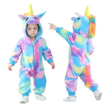 Imagem de TONWHAR Body de animal para bebês e meninas, macacão infantil e infantil, fantasia de Halloween, Unicórnio azul, 2-3 Months