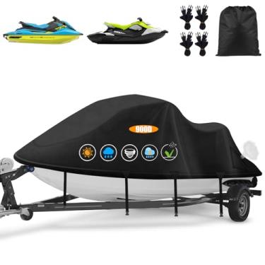 Imagem de Capas de jet ski, capa Waverunner 900D atualizada à prova d'água, capa durável para jet ski de 3 lugares com 2 saídas de ar, 4 fivelas à prova de vento, fácil de colocar, capa universal para todos os