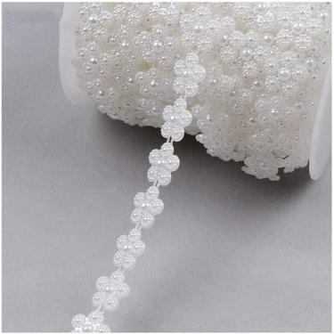 Imagem de Huabian 2 Jardas 13mm Imitação De Pérolas Linha De Algodão Fita De Renda Diy Flor Fita Costura Acessórios De Vestuário Artesanato Artesanal Para Festa De Casamento