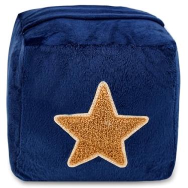 Imagem de CERAYOU Batente de porta decorativo pesado, batente de porta quadrado resistente com alça, protetores de parede de batente de piso de porta de tecido macio, pentagrama azul escuro