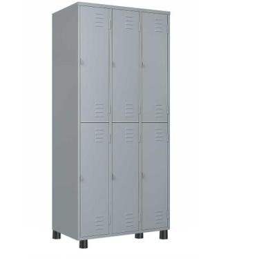 Imagem de Armário Roupeiro De Aço 6 Portas Vestiário Academia Locker Cinza - CON