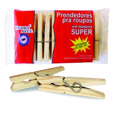 Imagem de Kit Prendedor Roupa Madeira Super Pedra Azul Com 12 Unidades