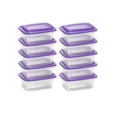 Imagem de kit 10 Potes Vasilhas 10 peças Marmitas fitness 1000 ML Organizadores de Alimentos (TAMPA ROXA)