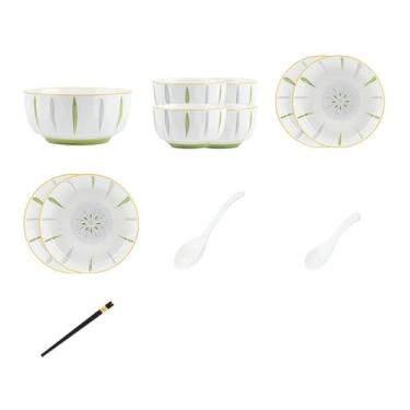 Imagem de Pratos coloridos de cerâmica pastoral sob o esmalte requintado de alta temperatura para uso doméstico - 18 peças para 4 pessoas com tigelas de sopa [caixa]