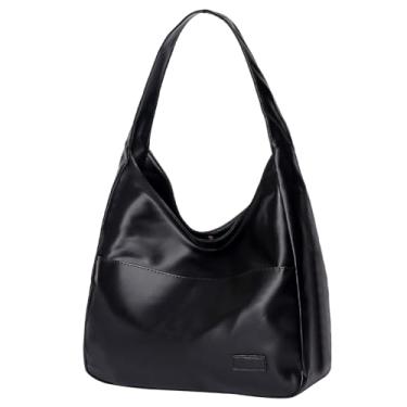 Imagem de Bolsa de couro vegano – Bolsa de ombro feminina Hobo elegante casual moderna grande bolsa de ombro macia, Preto