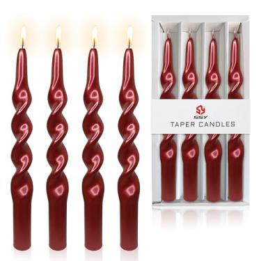 Imagem de Velas espirais de Natal, velas cônicas vermelhas metálicas - Castiçal sem cheiro de 25,4 cm para presente de inverno, Natal, decoração de casa, velas, pacote com 4