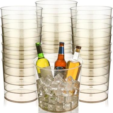 Imagem de FillTouch Balde de gelo de plástico, 24 peças, 6 litros, dourado, glitter, transparente, para casamento, baldes grandes de cerveja champanhe, banheira de bebidas, refrigerante para festa, bar, vaso de