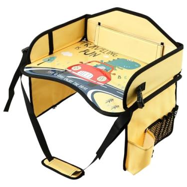 Imagem de KHZSPP Bandeja de assento de carro para crianças, mesa de colo com armazenamento, possui uma alça de transporte e design dobrável, bandeja de mesa para atividades de viagem, acessórios de viagem de