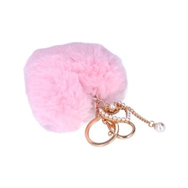 Imagem de AYNEFY Chaveiro Pom Pom, Chaveiro Fofo de Pelúcia Com Coração, Lindo Pingente de Mochila para Mulheres (Rosa)