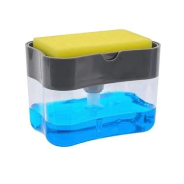 Imagem de Dispensador Para Detergente Dispenser Sabao 2x1 Detergente Suporte Porta Bucha Esponja Limpeza Com Esponja