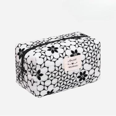 Imagem de Bolsa de maquiagem floral feminina portátil de grande capacidade bolsa organizadora interna de armazenamento de moedas, Branco, Cosmetic_case