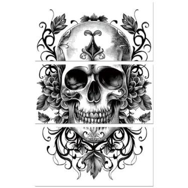 Imagem de Decalque Rub on Transfer Peacoblue, 3 peças, preto e branco, caveira