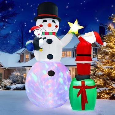 Imagem de Decoração exterior inflável de Natal, boneco de neve e Papai Noel de 8