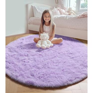 Imagem de ONASAR Tapete redondo roxo claro de 1,2 m, tapetes redondos macios para quarto de crianças, meninas e adolescentes, tapete felpudo fofo de pelúcia para berçário, sala de estar, sala de jogos,