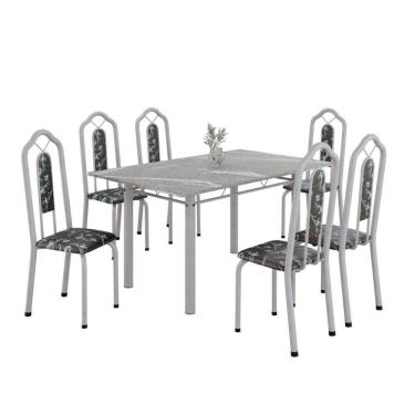 Imagem de Conjunto De Mesa Tubular Com 6 Cad 140x75cm Tampo Em Granito Topázio Brenda 010 - Mart Pérola