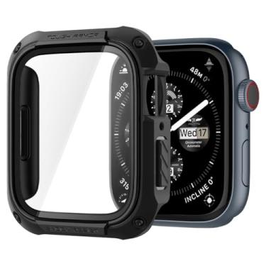 Imagem de Spigen Tough Armor Capa com Protetor de Tela de Vidro Temperado Sensível ao Toque Integrado Projetado para Apple Watch Série 9/8/7 45mm Capa Durável de Cobertura Completa - Preto