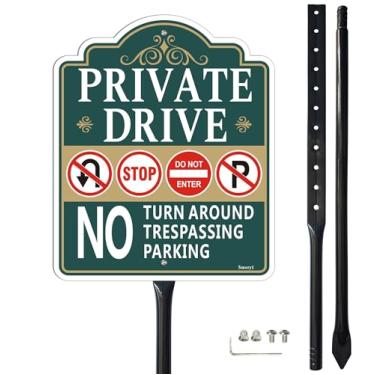 Imagem de Smeryl Placa de condução privada com estaca de 88 cm para quintal, placa de entrada privada de 30,5 x 25,4 cm com estaca, alumínio livre de ferrugem, à prova de intempéries, fácil de instalar, 1