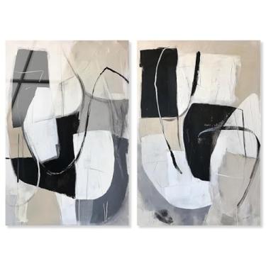 Imagem de Serenidade neutra: conjunto minimalista abstrato par 2 painéis impressão acrílica boho arte por Art Remedy, pronto para pendurar, 16 x 24