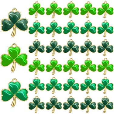 Imagem de Conjunto de 36 peças de pingentes de trevo do Dia de São Patrício, combinações de pingentes de trevo de São Patrício, pingentes de trevo para artesanato "faça você mesmo", colar, pulseira, fabricação de joias (estilo trevo)