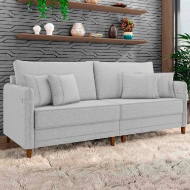 Imagem de Sofá 3 Lugares Living 212cm Pé Madeira Zoe Linho Cinza Claro Z08 - Mpozenato