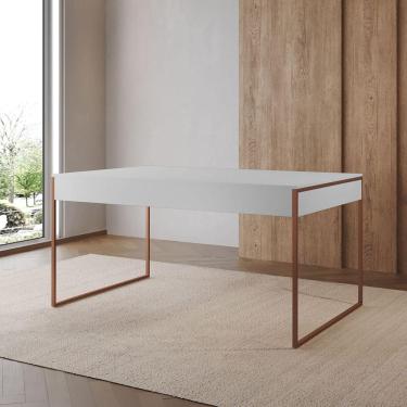 Imagem de Mesa Industrial De Jantar Branca 137X90Cm Retangular Filadélfia Base Ferro Cobre