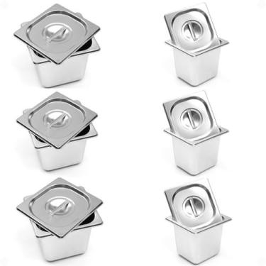 Imagem de Kit 6 Cuba Gastronômica Inox Gn 1/6 150mm Com Tampa Gn 1/6 - Triboshop