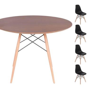 Imagem de Conjunto Mesa Eames Imbuia 90cm + 4 Cadeiras Preta