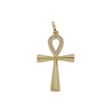 Imagem de Pingente De Cruz Ansata Com Pedras Banhado A Ouro - Bijou Art