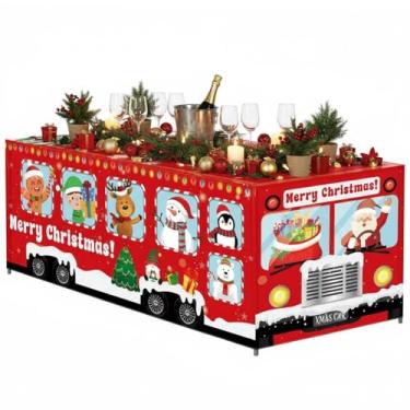 Imagem de Peryiter Toalha de mesa de ônibus escolar de 1,8 m, decoração de festa de aniversário, tema de ônibus escolar, tecido lavável, protetor de toalha de mesa retangular de poliéster para decoração de