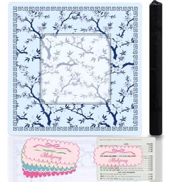 Imagem de Cherry Blossom Mahjong Mat and 4Pcs Acrylic Mahjong Line Finder Set，31.5x31.5 Inch Non-Slip Noise Reduction Gaming Mat with Carry Bag,Cute Mahjong Line Finder for Beginners,Party, Poker Board Games